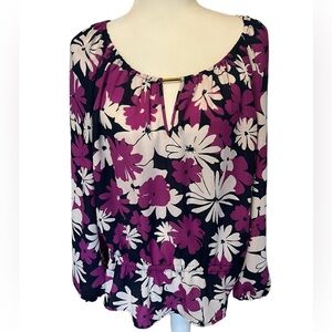 Charter Club Women’s Floral Tunic Boho Flowy Blouse Purple/Blue size XL